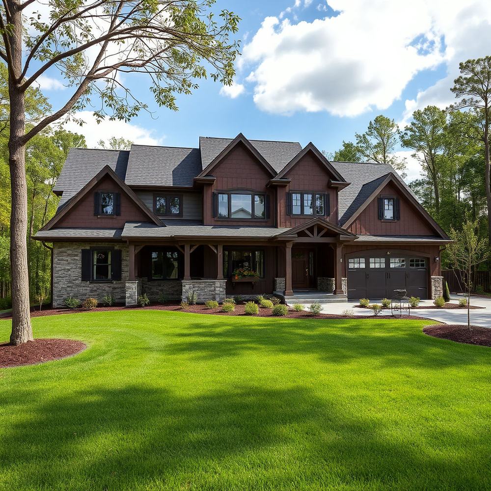 Custom two-storey home with manicured grounds delivered by Berm Inc.